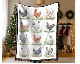 Chicken Woven Blanket - Farmhouse Decor, Cozy Throw Blanket, Animal Lover Gift, Chickens Decor, Rustic Home Accent