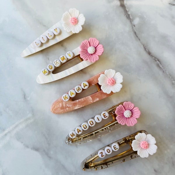 Personalized & Custom Mother’s Day Hair Clip. Girls Hair Clip. Barrette. Cherry Blossom. Charms. Beads. Mommy and Me. Flowers.