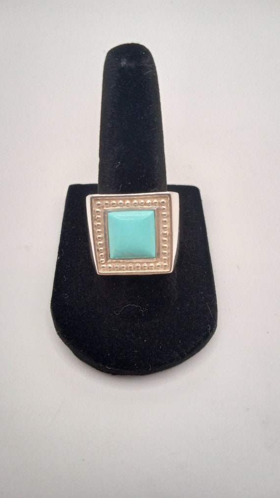 Vintage Square Turquoise Sterling Silver Ring Size