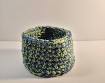 Small Crocheted Blue and Green Bowl