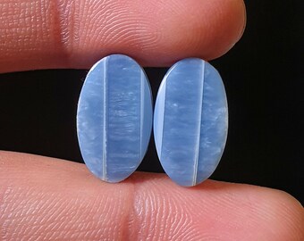 Natural Beautiful Blue Opal Pairs Cabochon - Smooth Polished Cabochon-   Blue Opal Crystal for jewelry make Earring 17x10x4mm. 11Ct