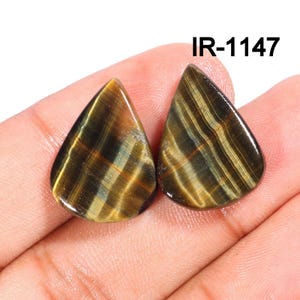 Natural Multi Tiger Eye Cabochon - Smooth Polished Flat Back Pairs Cabochon- Beautiful Multi / Blue Tiger Crystal for making Earring jewelry