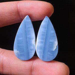 Natural Beautiful Blue Opal Pairs Cabochon - Smooth Polished Cabochon-   Blue Opal Crystal for jewelry make Earring 31x16x4mm. 36Ct