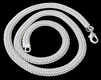 Collar de plata de ley 925 con cadena de espiga, cadena plana de eslabones tipo serpiente, joyería de plata unisex, collar minimalista para hombres y mujeres.