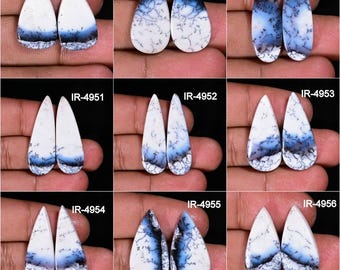 Polished Pear Dendritic Opal Cabochon Pairs, Loose Gemstones