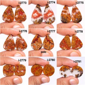 Natural Mexican Flame Agate Pairs - Flame Agate Cabochon - Smooth Polished Cabochon- Flame Agate Crystal for Making Earrings jewelry Supply,