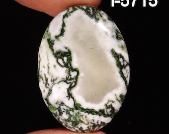 Pode incluir: Cabochão oval de ágata verde e branca com um padrão de redemoinho. i-5715