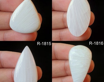 Natural White Scolecite Cabochon - Smooth Polished Flat Back Cabochon- AAA+ Quality White Scolecite Crystal for jewelry, Healing Stone