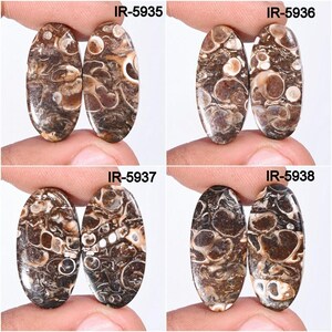 Natural Turritella Agate Gemstone Matching Pairs, Turritella fossilized Cabochon, Loose Gemstone Pairs-Jewelry Making Supply, DIY ARTS Craft