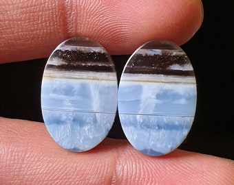 Natural Beautiful Blue Opal Pairs Cabochon - Smooth Polished Cabochon-   Blue Opal Crystal for jewelry make Earring 21x14x4mm. 21Ct