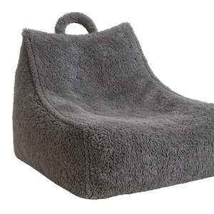 Teddy armchair Pufa soft bean bag lounge chair living room | Cuddly bean bag chair with handle | Teddy fabric gray | Filling