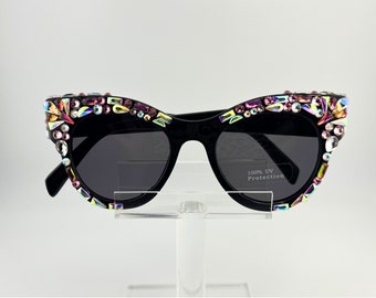 Intricate Hand Embellished Preciosa Rhinestone Sunglasses