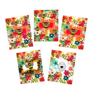 Colorful Bumblebee Multi-Design Greeting Cards Pack, Perfect for Holidays, Birthdays, Thank You Notes, Seasonal Celebrations (5-Pack)