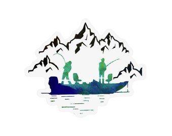 Fishing Sticker, Lake and Mountains