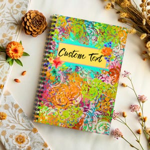 Colorful Damask Print Custom Spiral Notebook Patterned Notepad Personalized Diary Gift for Writers