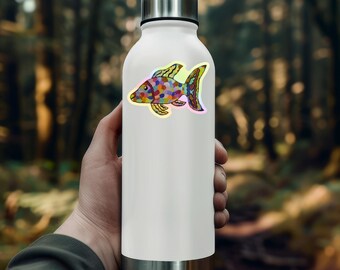 Eye Catching Colorful Holographic Fish Sticker, Created Directly from Hand Painted Acrylic Canvas