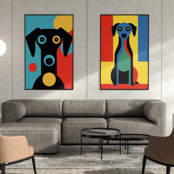 shape style dog art, geometric dog art prints. dog art prints, pet prints for room, perfect dog prints for family, dog digital prints,
