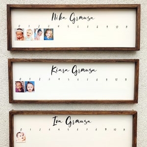 Moldura de madeira personalizada para crianças feita à mão - Moldura personalizada para fotos de nascimento a 11 anos para crianças de 0 a 11 anos - Gráfico de crescimento