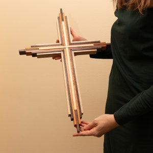 Cross Wooden Big Crucifix Wood Cross Stained Layered Wood Crucifix Cross Religious Home Decor Christian Spirituality Crosses 33,5&quot; or 23&quot;