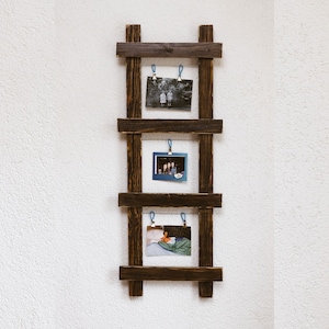 Farmhouse Wooden Photo Open Frame Rustic Retro Picture Frame, Wooden Ladder Photo Display for Great Gift, Distressed Wall Decor