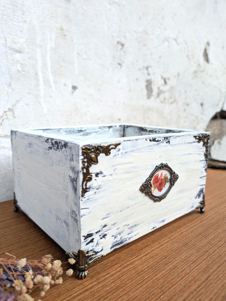 Vintage White Wood Crate Box Flower Antique, Distressed Shabby Chic ...