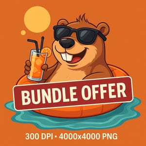 10 Capybara Clipart Bundle – Motyw wakacji letnich, 300 DPI Transparent PNG, Urocza grafika plażowa z kreskówkowymi zwierzętami, Pobieranie cyfrowe