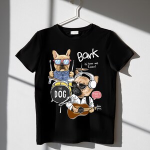Funny Dog Band T-shirt - Leuk T-shirt met Franse Bulldog-muziek met grafisch hondenshirt voor hondenliefhebbers
