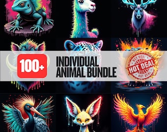 Graffiti Animal Clipart Bundle - 100+ Neon Street Art PNGs - Urban T-Shirt Sublimation Designs