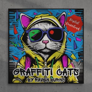 Graffiti Cats Coloring Book for Adults Seniors Teens and Kids 100 Digital Coloring Pages Printable PDF Download