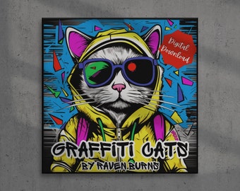 Graffiti Cats Coloring Book for Adults Seniors Teens and Kids 100 Digital Coloring Pages Printable PDF Download