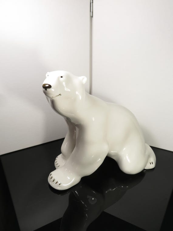 Rare Large Lomonosov Seating Porcelain Polar Bear Figurine