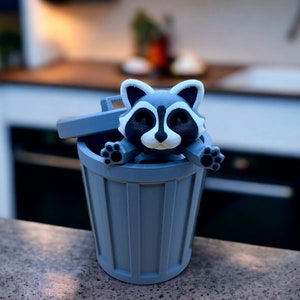 Articulated Raccoon Figure, Toy, with Trash Can, Gift for Animal Lovers, Decorative Figure, Creative Souvenir, Desk Toy, 3D Printed image 1