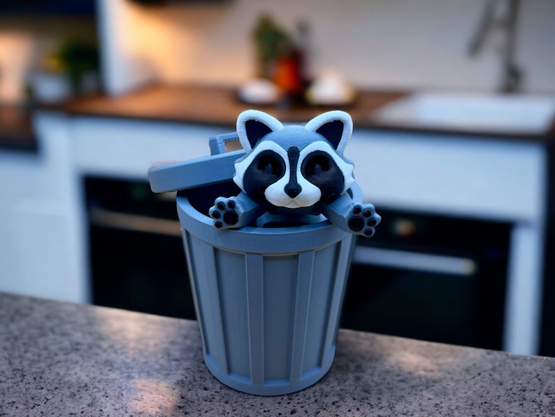 Articulated Raccoon Figure, Toy, with Trash Can, Gift for Animal Lovers, Decorative Figure, Creative Souvenir, Desk Toy, 3D Printed image 1