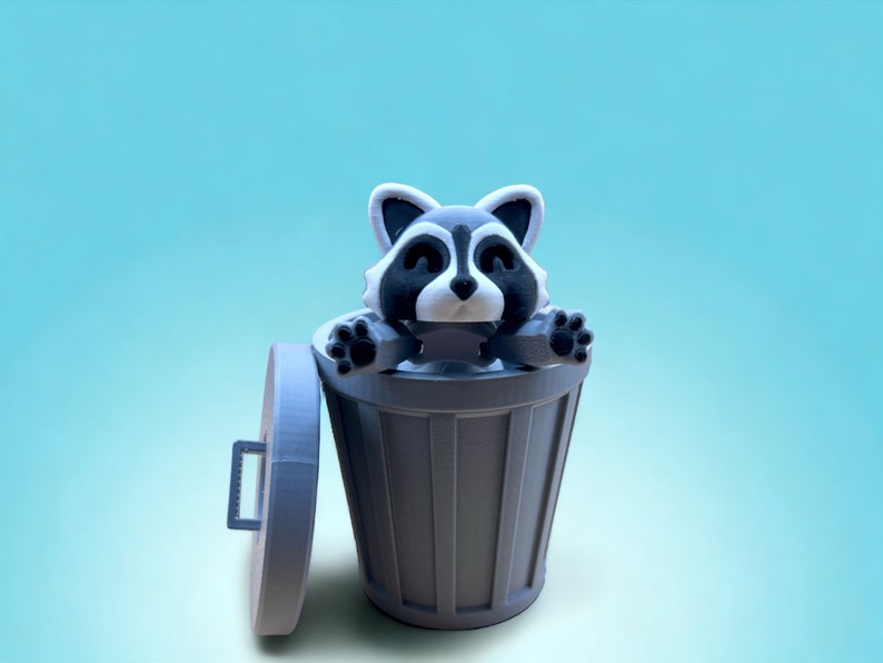 Articulated Raccoon Figure, Toy, with Trash Can, Gift for Animal Lovers, Decorative Figure, Creative Souvenir, Desk Toy, 3D Printed image 3