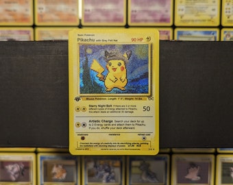 灰色の帽子をかぶったピカチュウ - カスタムポケモンカード - Etsy 日本