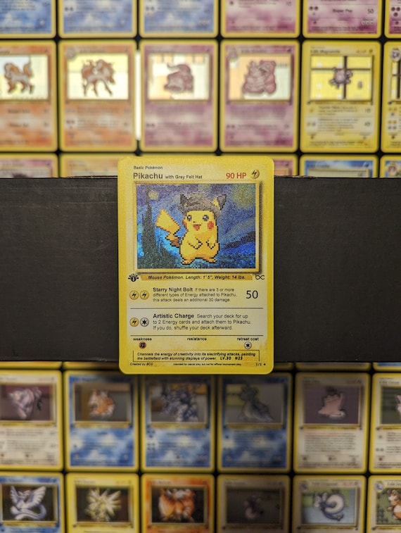 灰色の帽子をかぶったピカチュウ - カスタムポケモンカード - Etsy 日本
