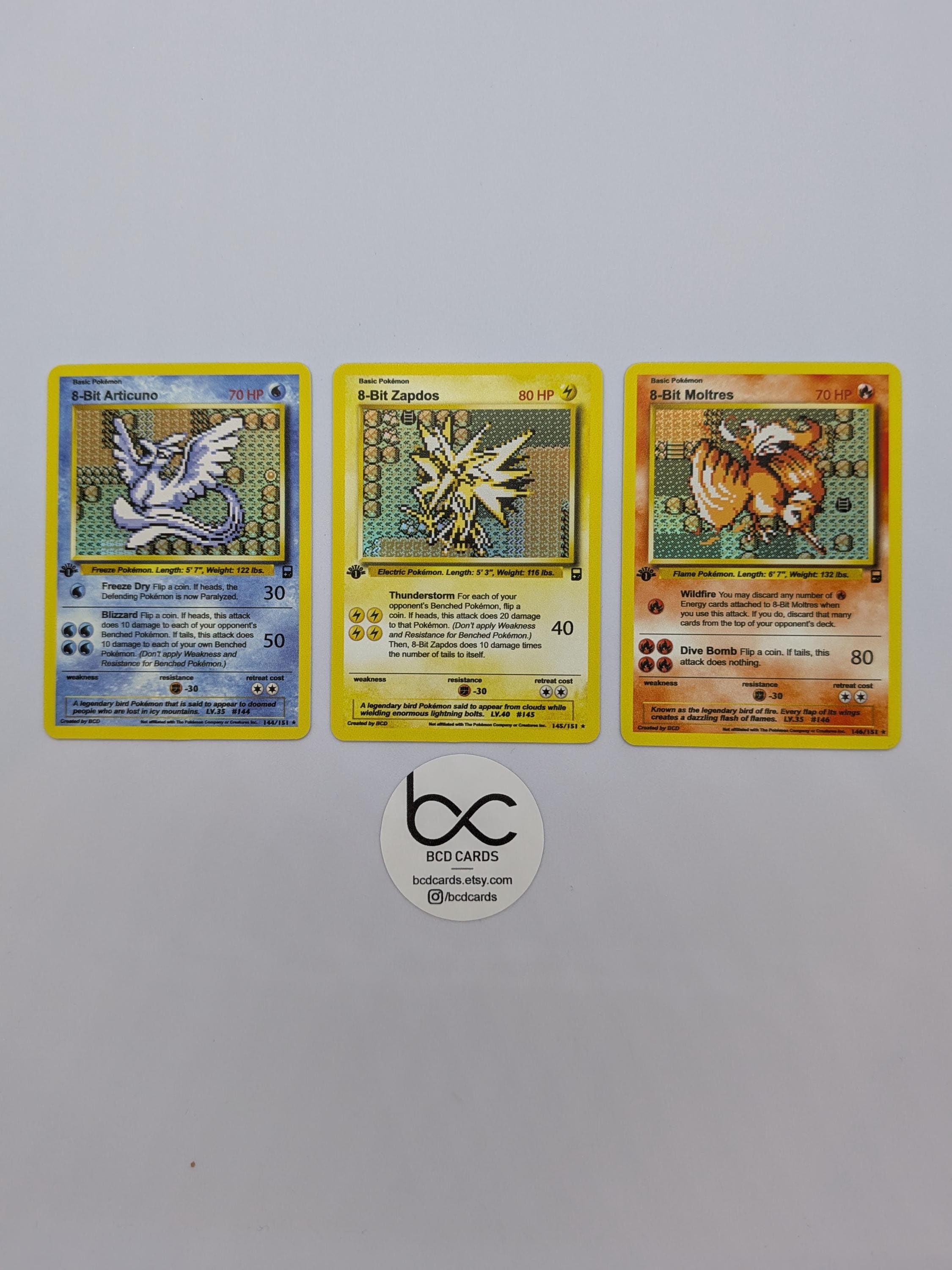 8-bit Articuno, Zapdos, Moltres - Custom Pokemon Card - Etsy
