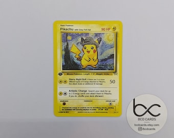 Pikachu con cappello grigio - Carta Pokemon personalizzata