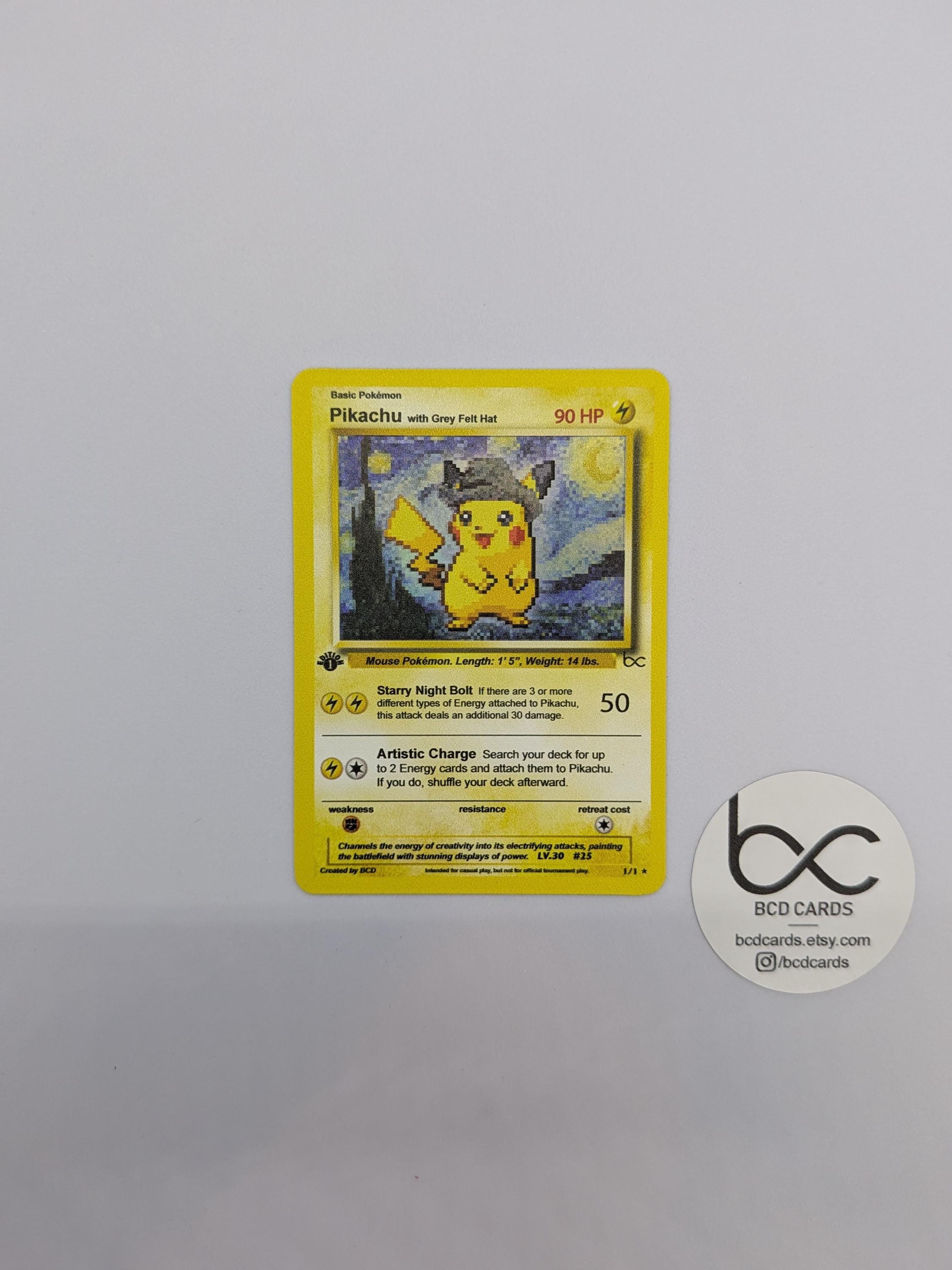 Pikachu With a Grey Hat - Custom Pokemon Card - Etsy