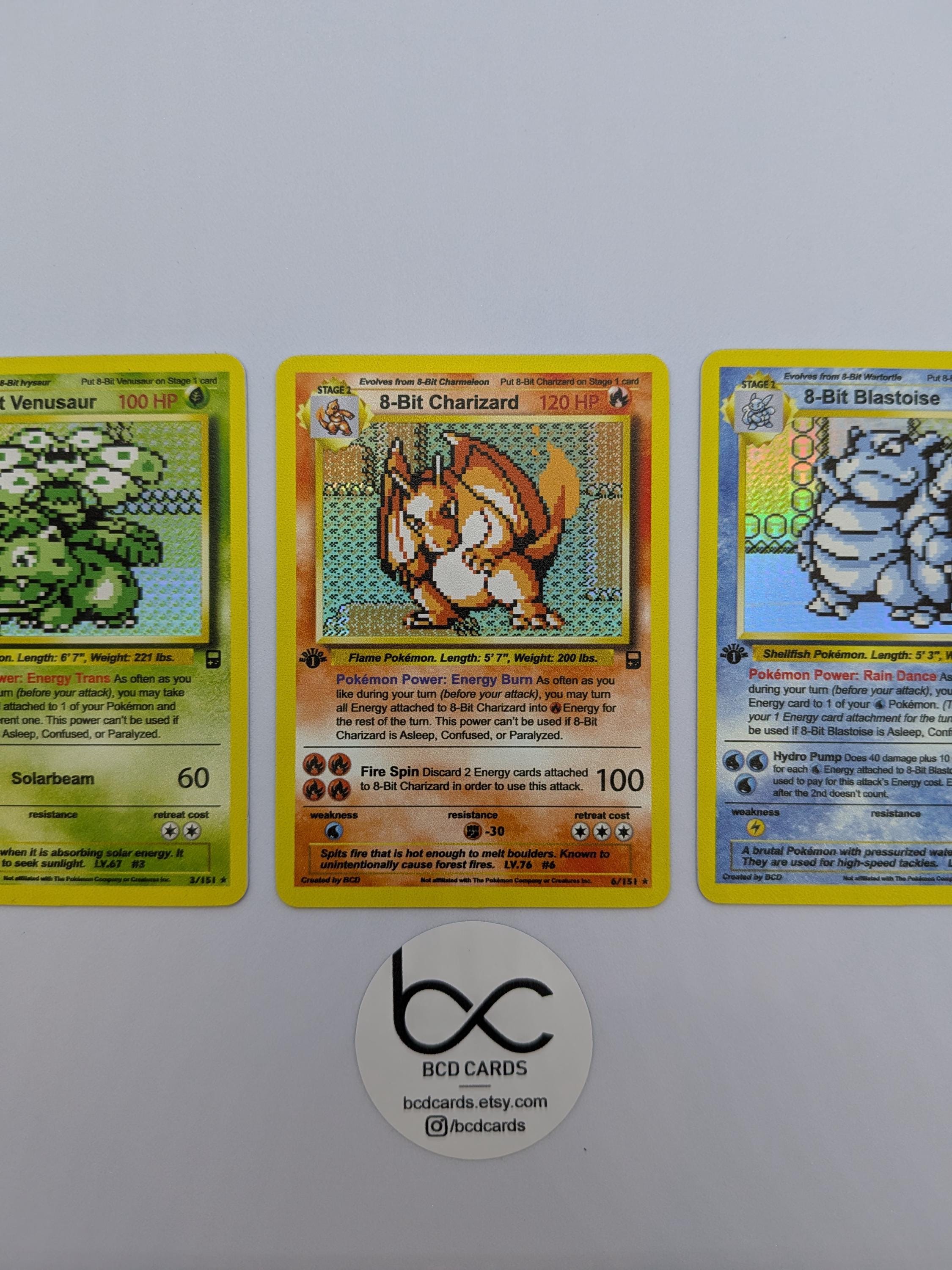 8-bit Venusaur, Charizard, Blastoise - Custom Pokemon Card - Etsy