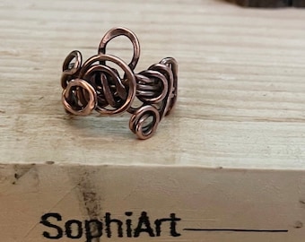 Hand forged, Unique design copper ring, sustainable copper, hand forged, adjustable, recycled copper, No 003