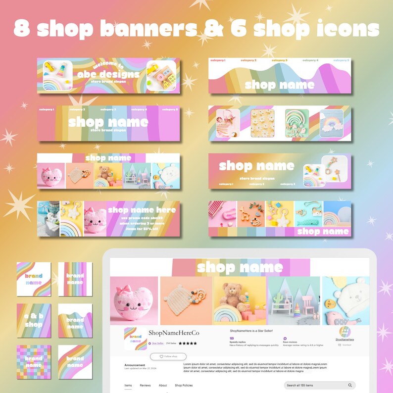 Etsy Shop Kit, Canva Templates for Etsy Banner, Listing Thumbnails
