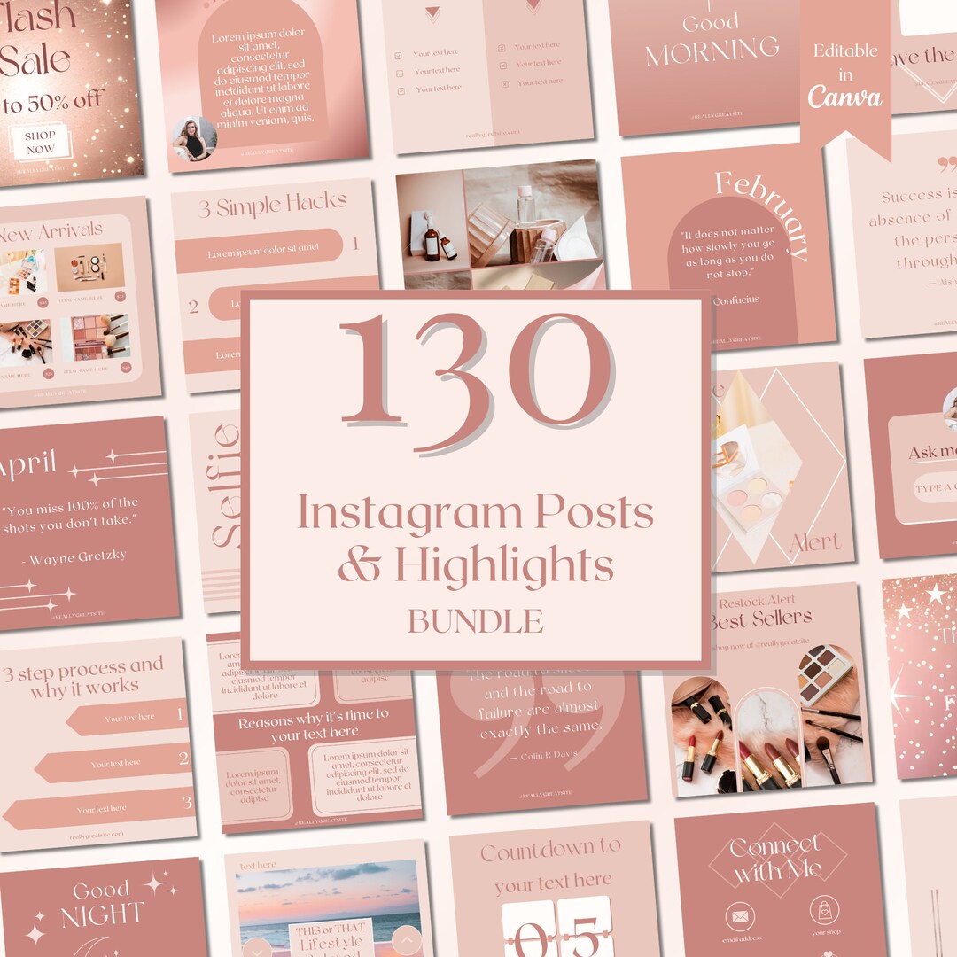 130 Blush Pink Instagram Highlight Covers and Post Templates for Instagram Rose Gold, Pink