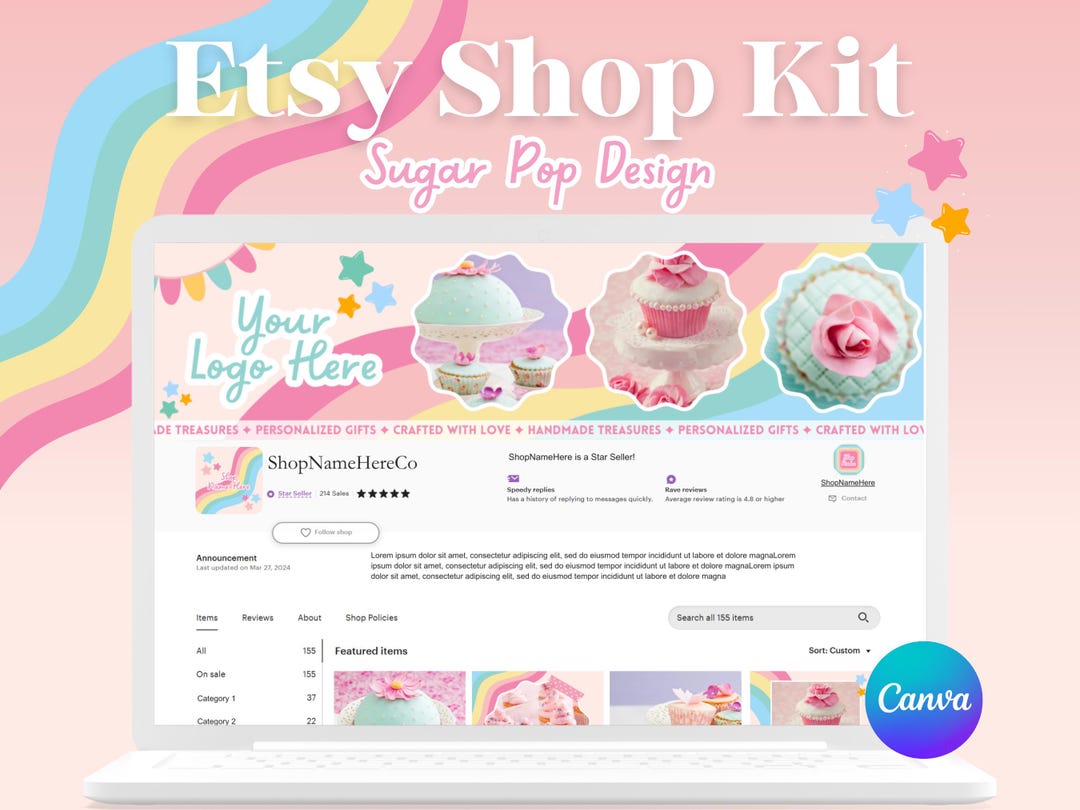 Etsy Shop Kit Canva Templates, Cute Colorful Etsy Shop Banners, Etsy ...
