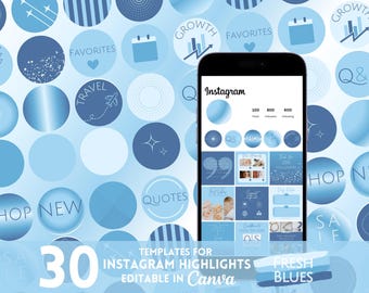 Blue Instagram Story Covers, Editable Canva Template Instagram Highlights Icons, Social Media Templates, Instagram Story Highlights Template