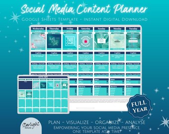 Social Media Organizer, Social Media Content Planner, Content Calendar Tracker, Digital Marketing Spreadsheet, Google Sheets Template