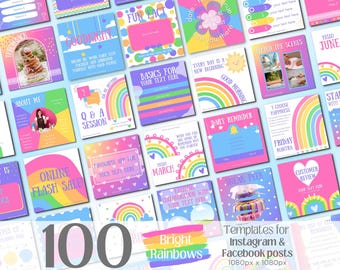 Bright Rainbow Instagram Post Templates Colorful Canva Templates Instagram Business Templates Engagement Content Ideas Business Posts Blog