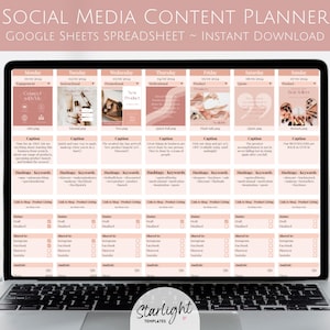 Pianificatore di contenuti per i social media Modello di Fogli Google Calendario dei contenuti per i social media Foglio di calcolo modificabile Calendario dei social media Instagram