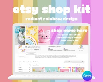 Etsy Shop Kit, Canva Templates for Etsy Banner, Listing Thumbnails & Video, Etsy Shop Icons, About Section, Rainbow Etsy Shop Template Kit
