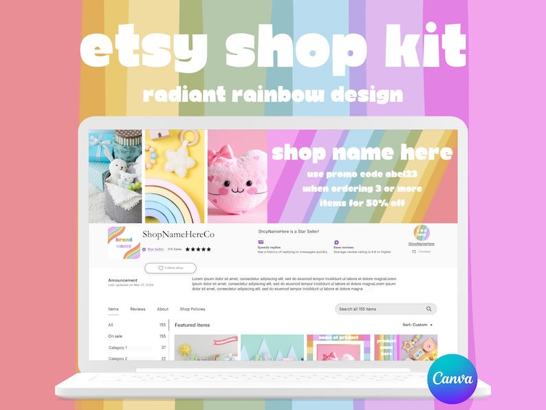 Etsy Shop Kit, Canva Templates for Etsy Banner, Listing Thumbnails